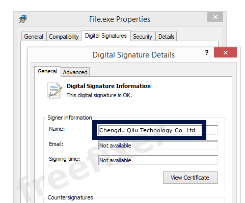 Screenshot of the Chengdu Qilu Technology Co. Ltd. certificate